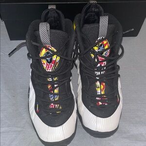 Kids 6.5 Nike Foams-Black and White Basketball Shoes with Multicolor Accents